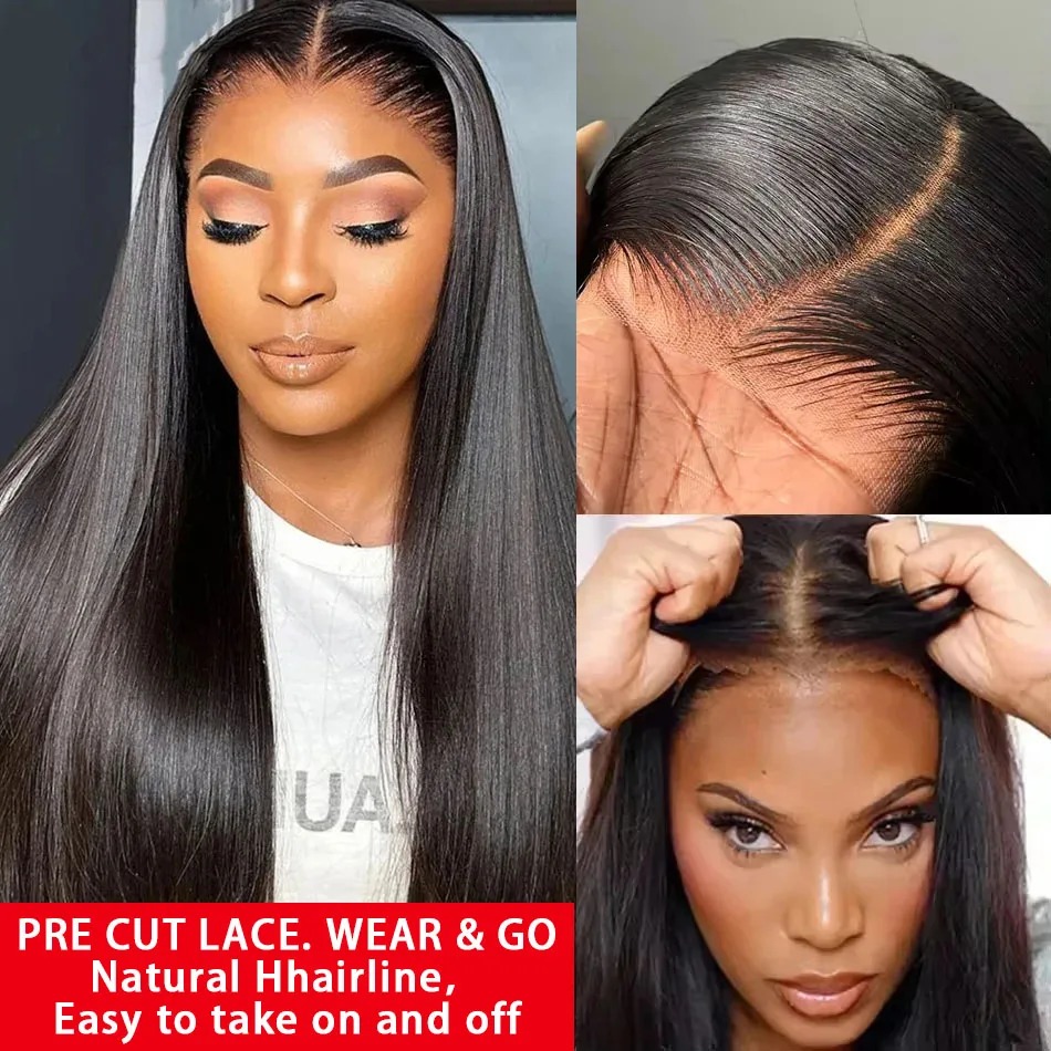 13x6 HD Transparent Bone Straight Lace Frontal Wigs Glueless Wear and Go Human Hair Wig Preplucked Hairline 220 Density for Women
