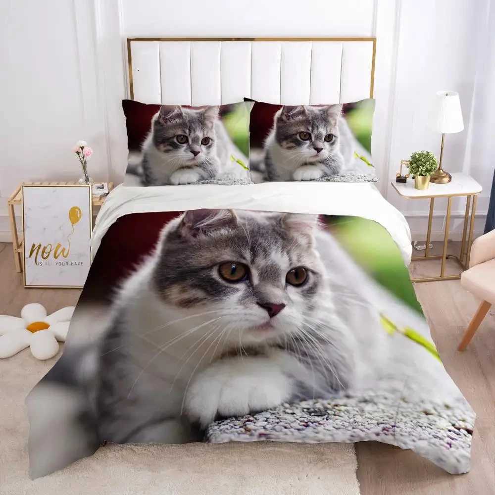 Cat Duvet Cover Set Cat Lover Gifts Bedding Set Microfiber Cute Kitten Pattern Animal Theme Double Queen King Size Quilt Cover Y250819