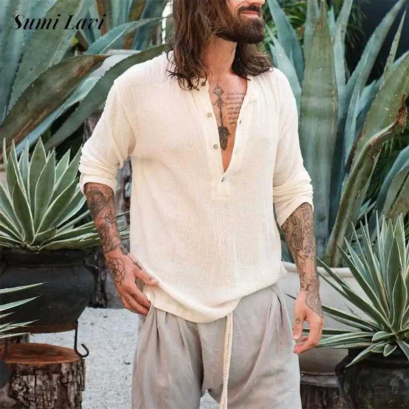 Spring Fall Daily Casual Breathable T-shirts Men Vintage Henley Neck Button T Shirt Fashionable Mens Solid Color Pullover Tops Y250819