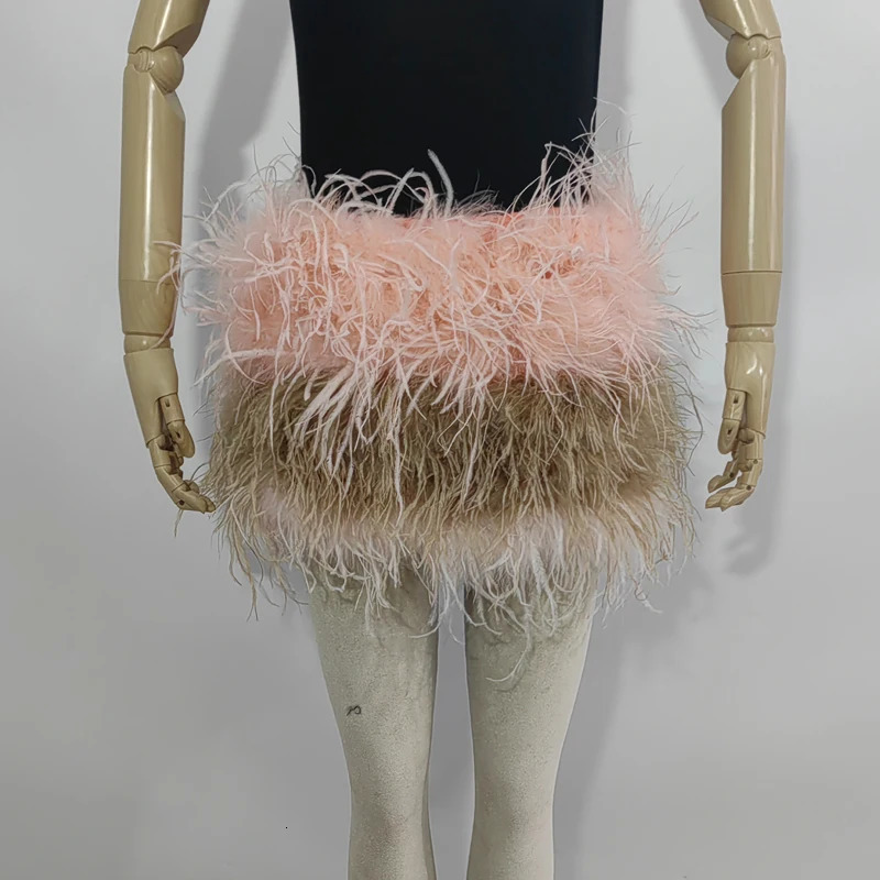 True ostrich feather Multicolor Mini Skirt Elastic Waist Sexy Clothing Club Party Dance Rave Short Note select 3 colors 250820