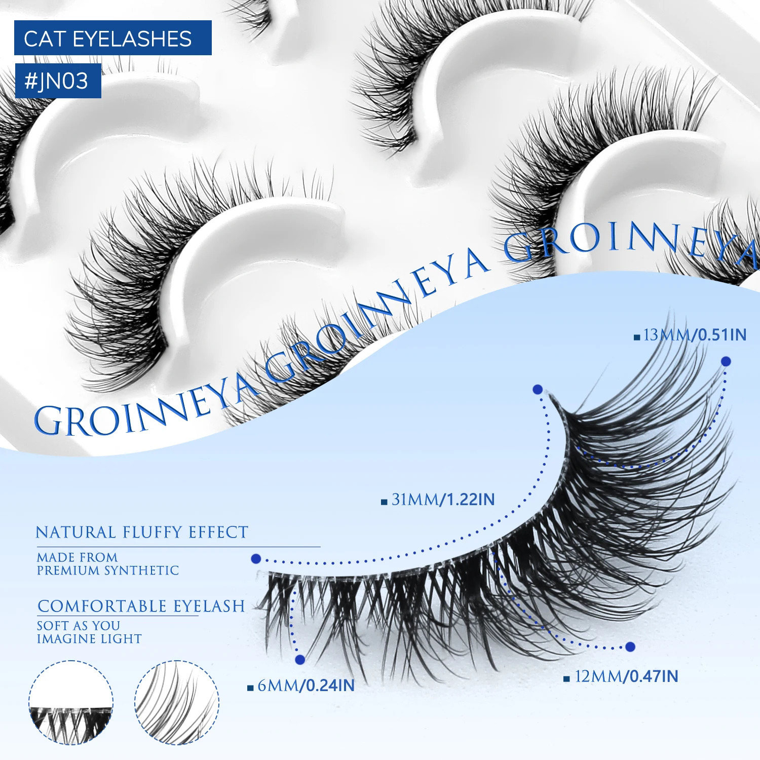 GROINNEYA Cat Eye Lashes Natural Fluffy False With Winged Ends For Extended Look Soft Clear Stem Makeup 250811