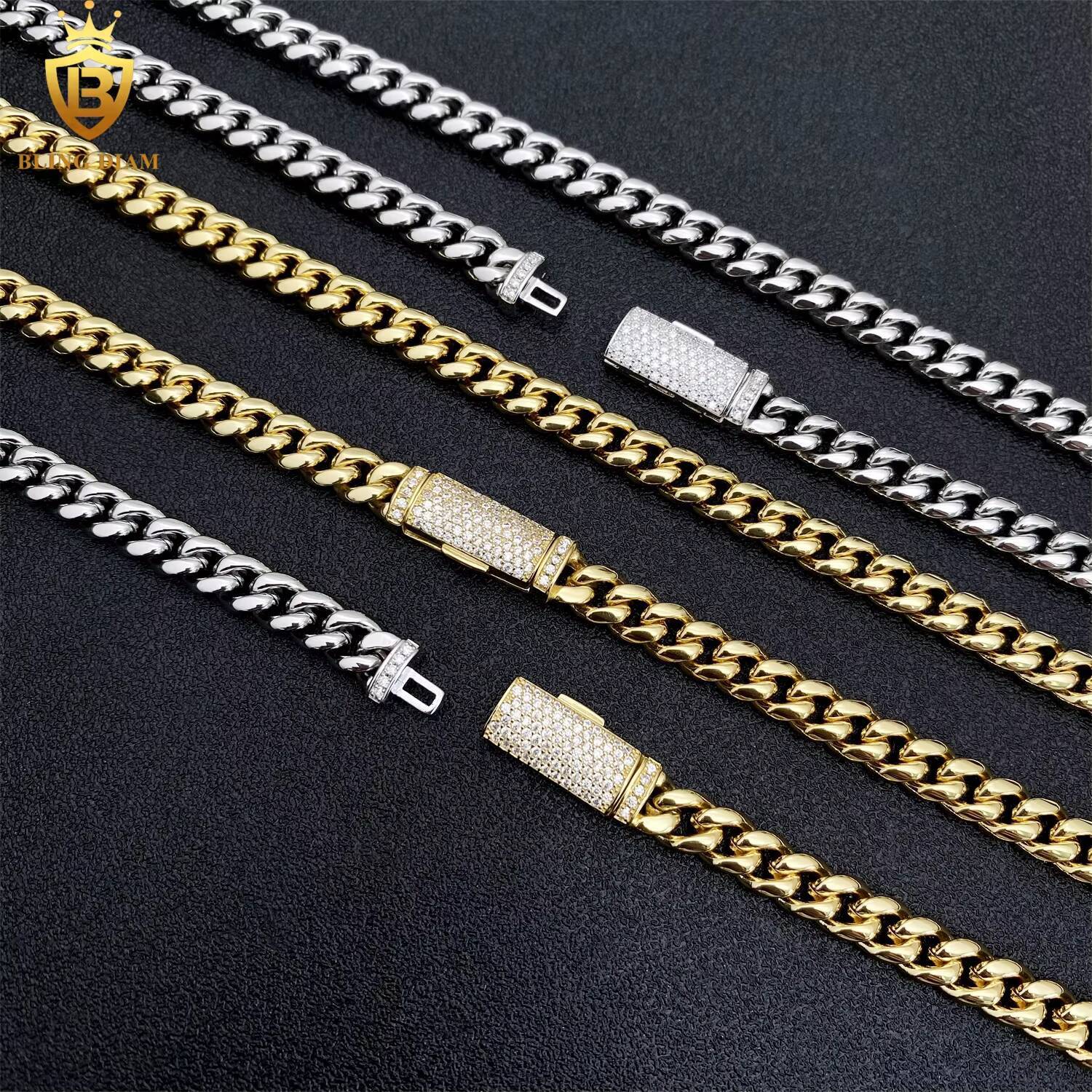 6mm Hip Hop Jewelry Cuban Link Chain 925 Sterling Silver Vvs Moissanite Iced Out Gold Plated Bracelet Necklace