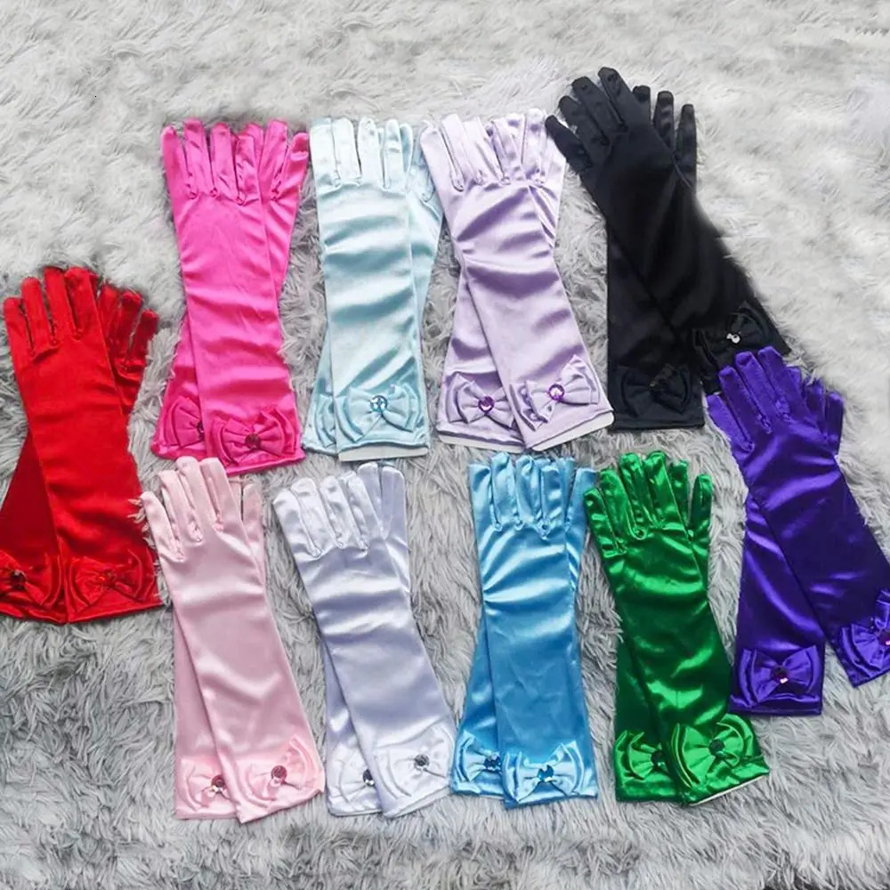 Children Long Gloves Princess Dance Performance Stage Satin Sequins Bow Glove Solid Full Finger Mittens Birthday Gifts 250811