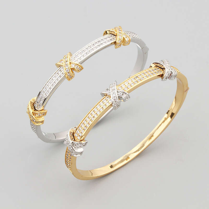 Elegant Small Palace Style Micro Inlaid Zircon X Letter Two-tone Bracelet Hot Item