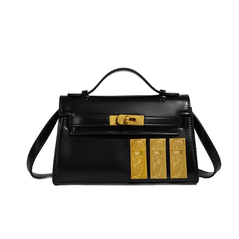 Free Shipping Designer Luxury New Women's Kelly Bag Versatile One Shoulder Underarm Bag Premium Retro Handheld Black Gold Embossed Stick Bag
