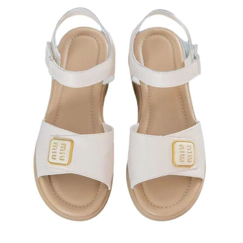 2025 Summer Women's Soft Genuine Leather Korean Style Casual Versatile Mom Shoes Thick Sole Comfortable Non-Slip Wedge Sandals