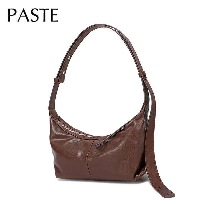 Less Is More Minimalist Style Coffee Color Hobo Tote Vegetable Tanned Cow Leather Women Shoulder Bag Adjustable Handle Handbag