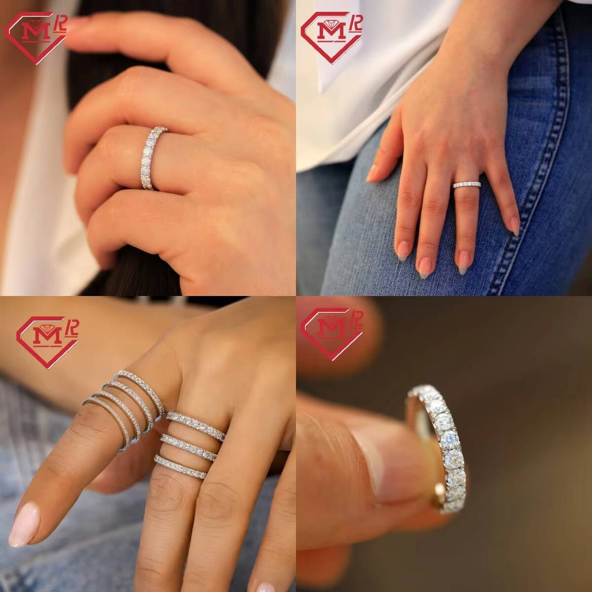 Custom Lab Diamond Ring Wedding Band 925 Silver 2mm 3mm 4mm Eternity Lab Grown Diamond Ring