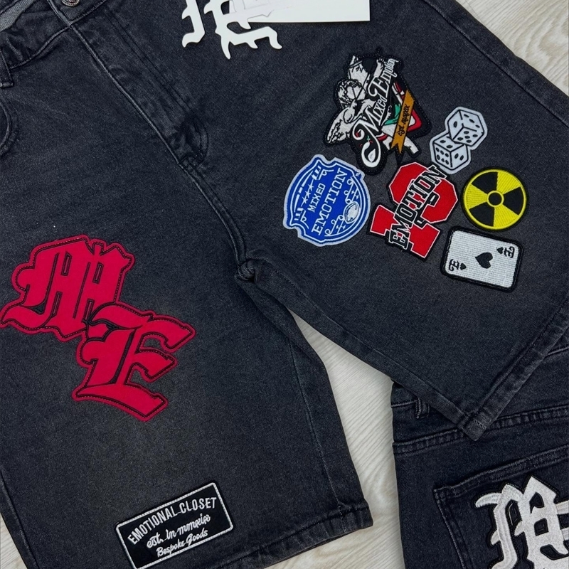 Streetwear Vintage Denim Shorts Y2K Jeans Hip Hop Cartoon Letter Embroidery Retro Black Baggy Short Low Waist Over The Knee Pant y250819