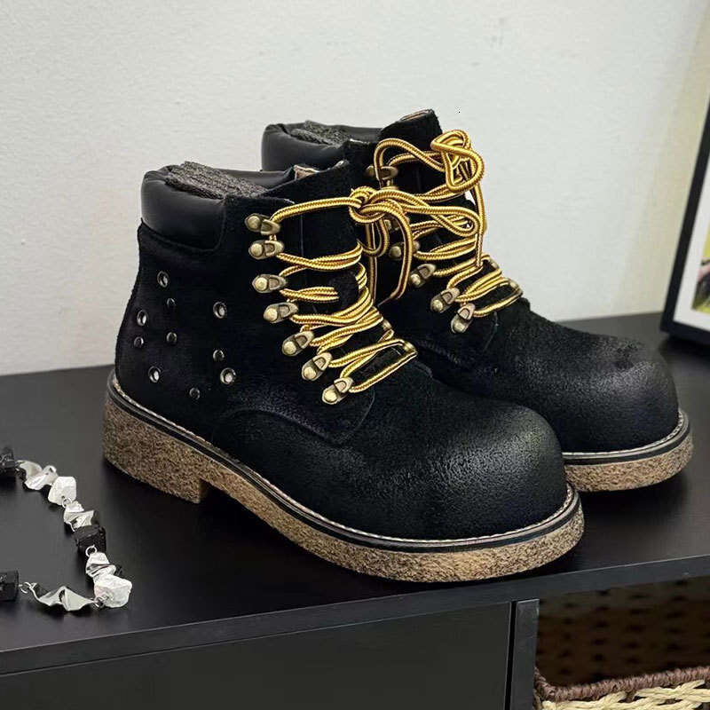 2025 Summer Autumn New Martin Men and Women Genuine Leather Outdoor High-top Yellow American Style Height-increasing Couple Boots