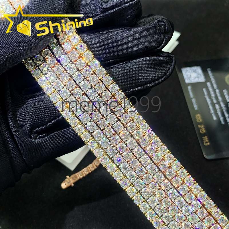 Trendy Hip Hop Jewelry 925 Silver Moissanite Chain GRA Certificated Pass Diamond Tester 4MM Moissanite Tennis Necklace