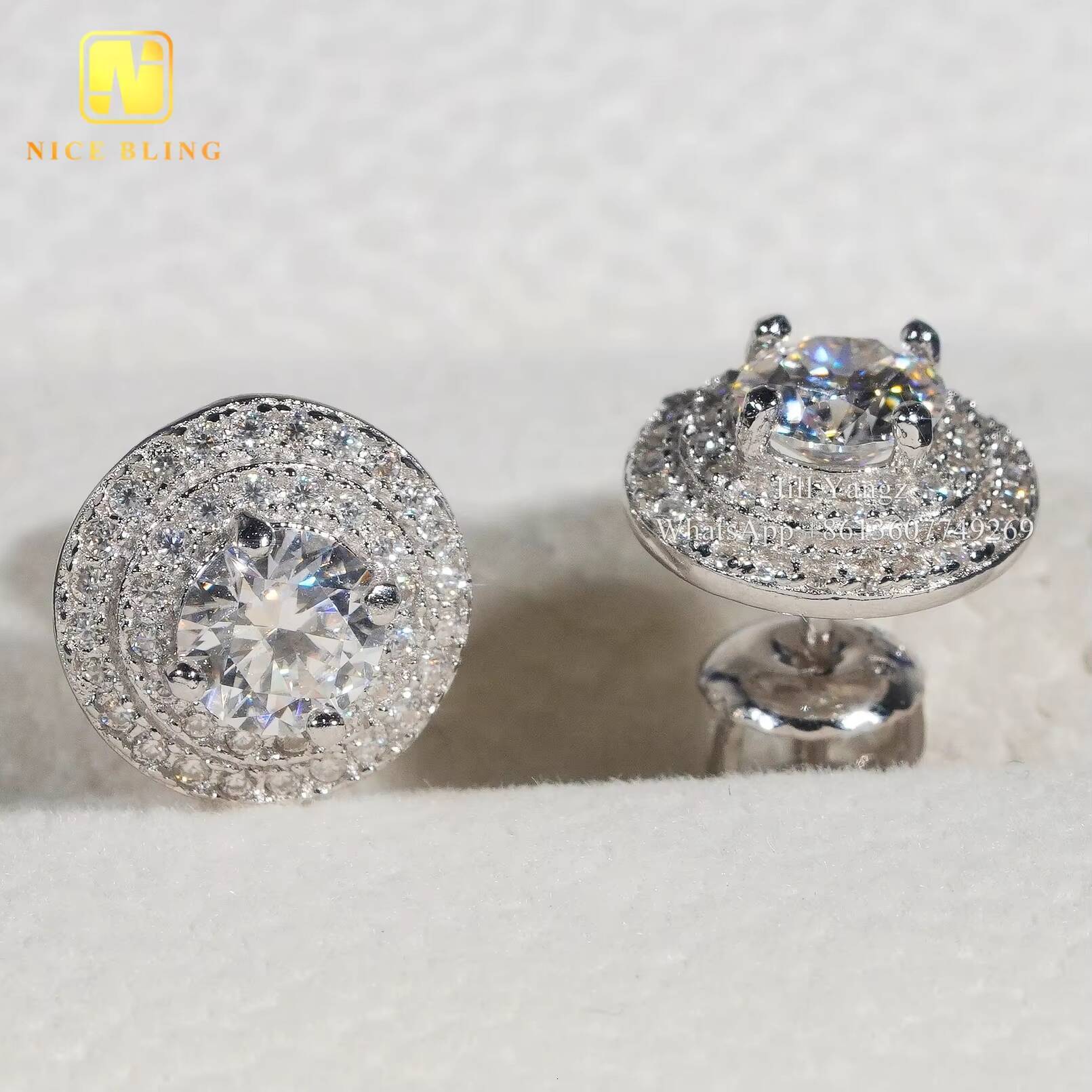 Ready to Ship Jewelry Wholesale Round Circle Ear Studs Screw Back Earrings 925 Rhodium Plating Jewelry Moissanite Stud Earring