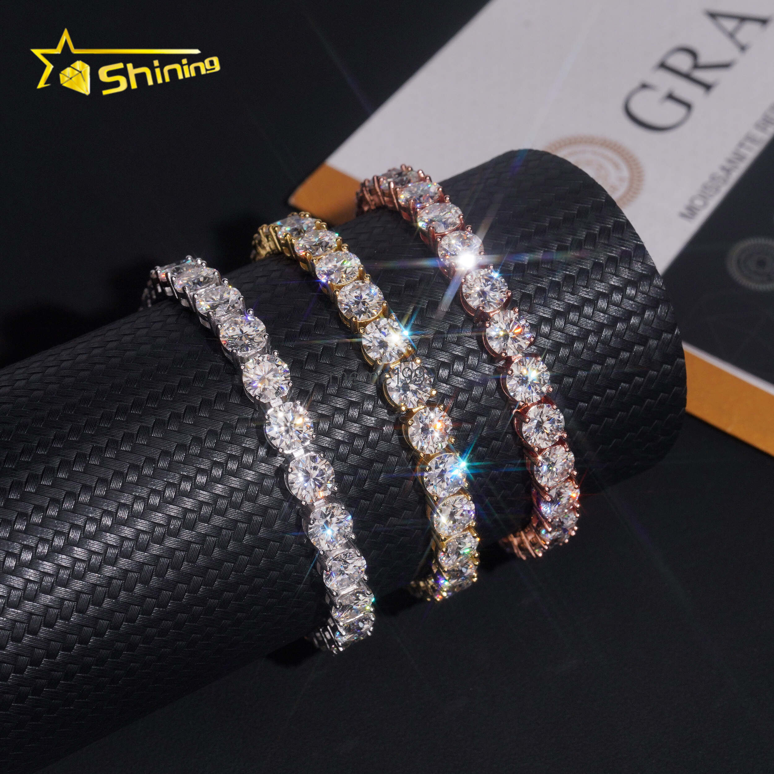 GRA Certificated 925 Sterling Silver Tennis VVS Moissanite Chains Hip Hop Men Women6.5MM Moissanite Tennis Necklace Fine Jewelry