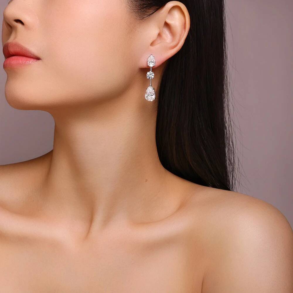 14CTTW Pear Cut All Moissanite Drop Earrings for Women 925 Sterling Silver Long Tassel Multi Stone Earring Wedding Party Jewelry