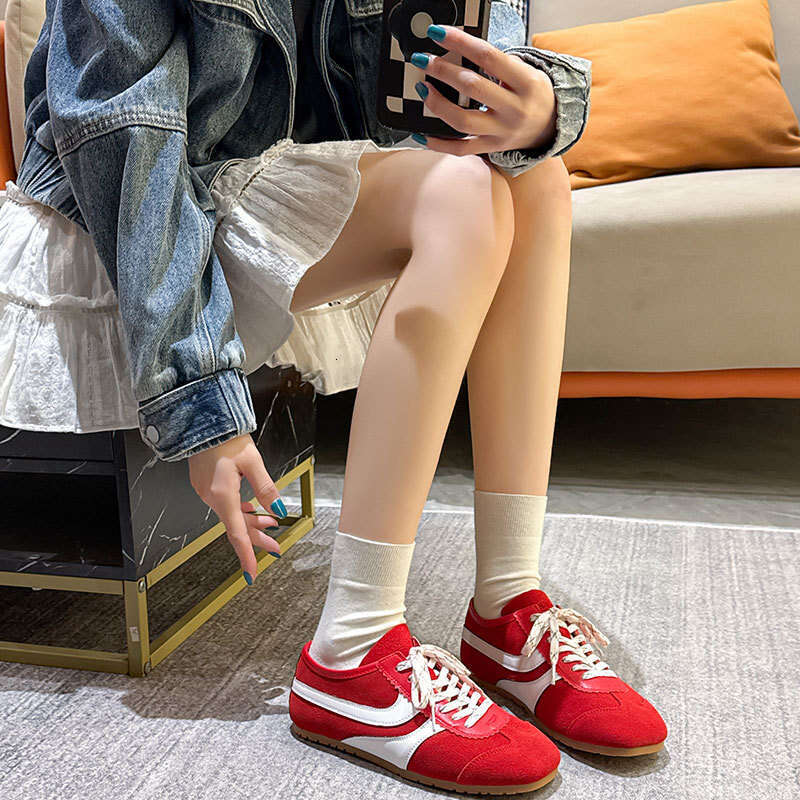 Cowhide Brown Forrest Gump Training for Women Genuine Leather Versatile Lace-up Sneakers Flat Sports Running Casual Shoes