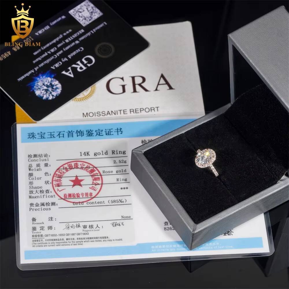 Fine Jewelry 14K Solid Rose Gold VVS Moissanite Diamond Engagement Rings in Stock with Certificate