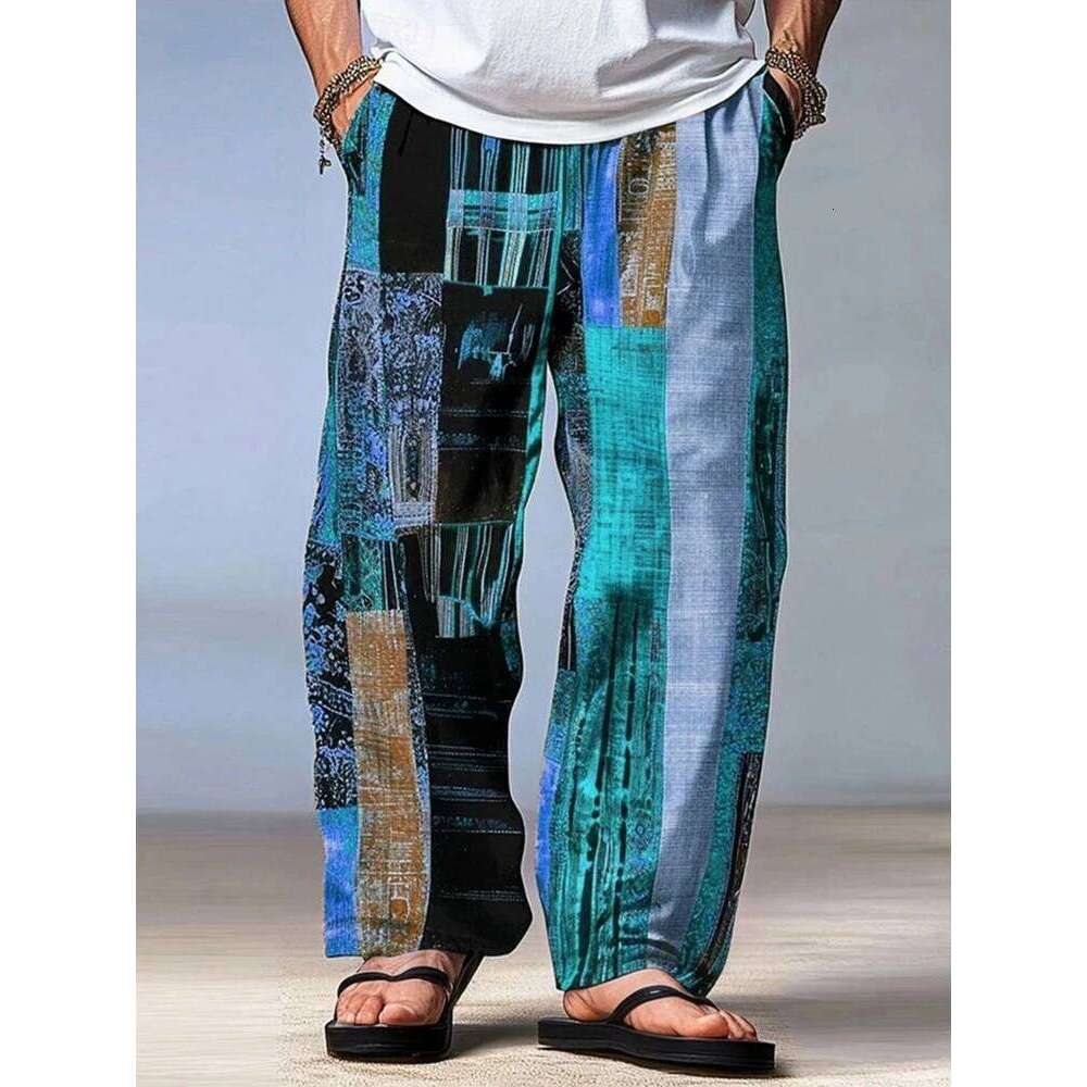 Men's Trousers Summer Beach Drawstring Elastic Waist 3D Print Stripe Graphic Prints Geometry Comfort Casual Pants