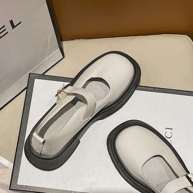 2023 Spring British New Thick-Soled Women's Leather Shoes One-Strap College Style Mary Jane Flats for Women