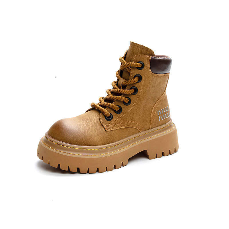 2024 Summer and Autumn New Genuine Leather Martin for Women, Bumblebee Platform Sole Versatile Motorcycle Boots