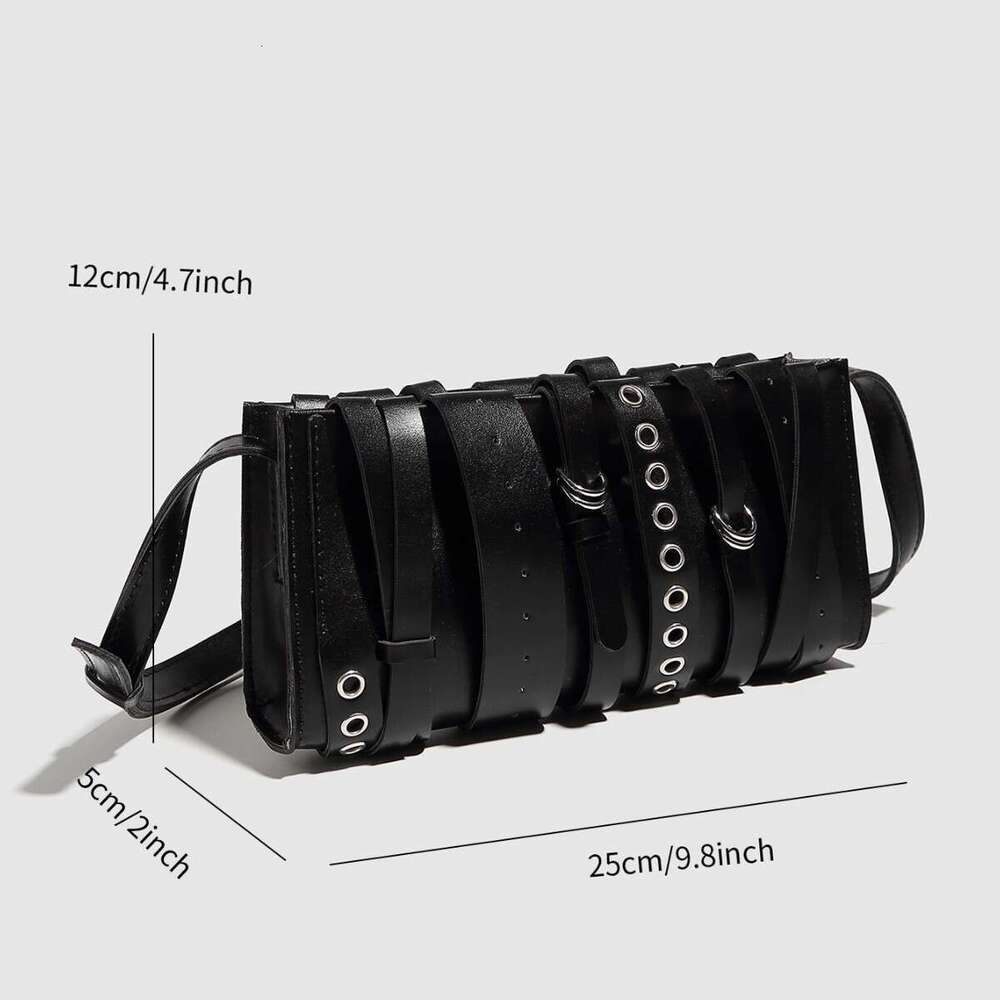 Punk Trendy Patchwork Rivet Belt Shoulder Motorcycle Crossbody Baguette Small Square Women's Bag