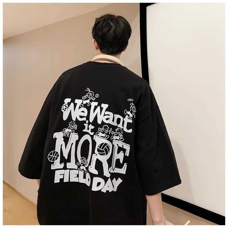 M-8XL Fashion Casual Korean Version Men Short Sleeve T-shirt Popular Style Letter WEW Print Oversized Round Neck T-shirt Y250819