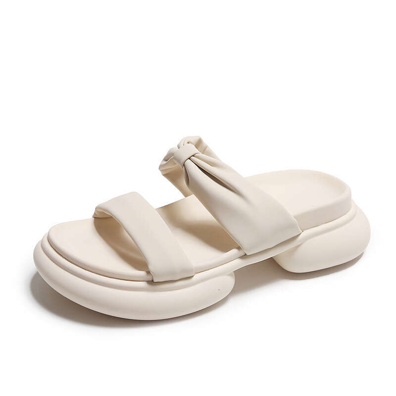 2023 Designer Bowknot Pink Open-Toe Thick-Soled Slippers for Women Fashionable Beach Sandals Summer