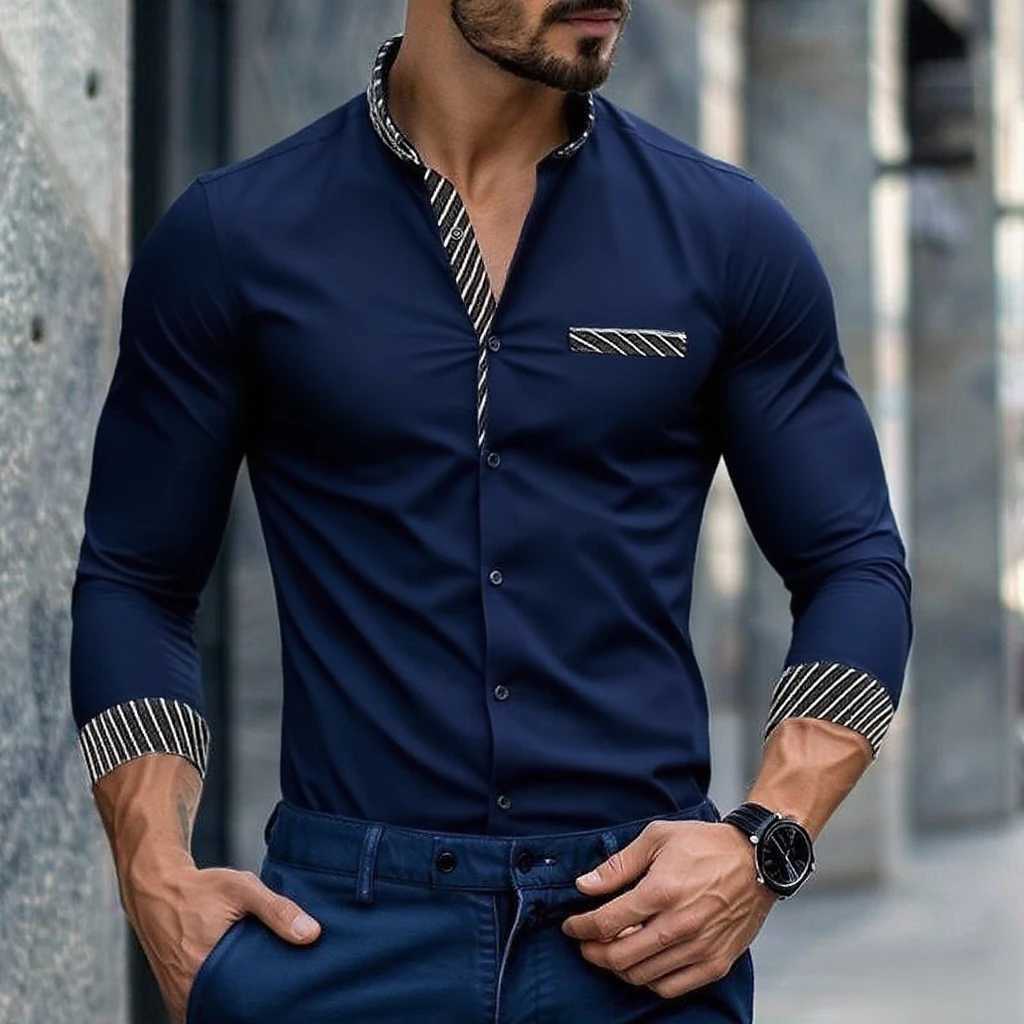 Mens Shirts (13 Colors) Lapel Long Sleeve Shirts Business Office Wear Breathable and Comfortable Fabric XS-6XL Y250819