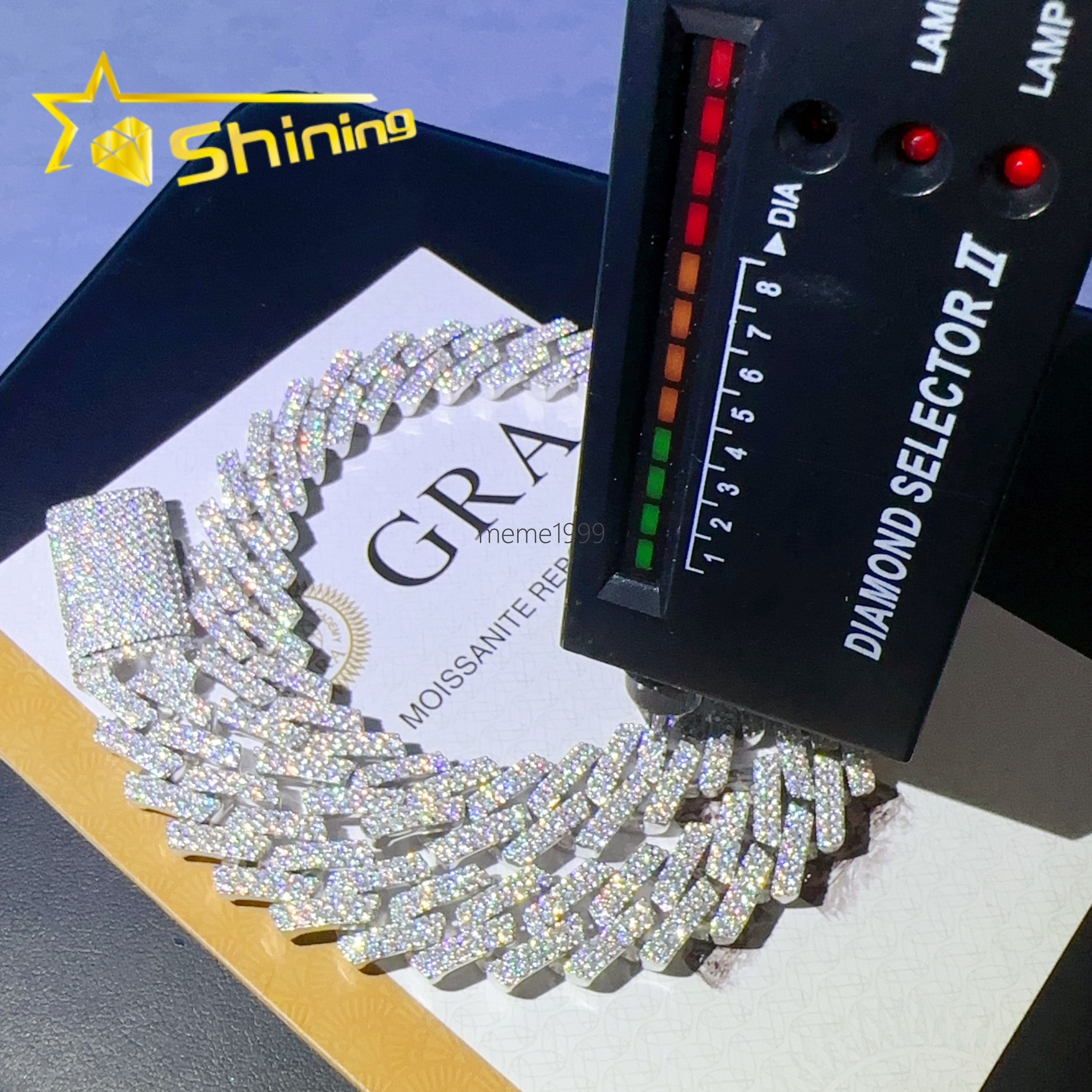 Top Trendy 15mm 2 Rows Iced Out Bling Vvs1 d Color Moissanite Diamond Cuban Chain Hip Hop Necklace Jewelry