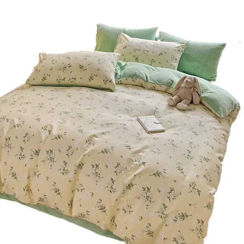 Four Piece Bed Sheet Set A Side All Cotton B Side Milk Velvet Home Textile Winter Warmth Keeping Cotton Plush Adding Set Bedding Y250819