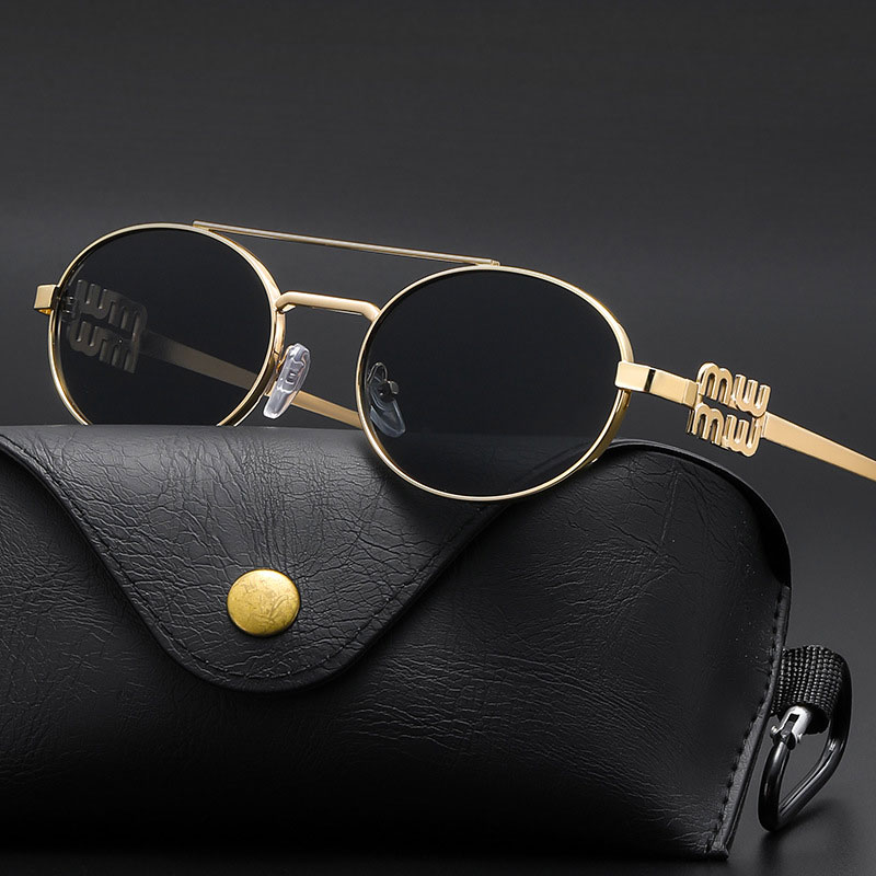 Retro Letter F Rimless Metal Oval Sunglasses Unisex Y2K Style with Polarization UV Protection