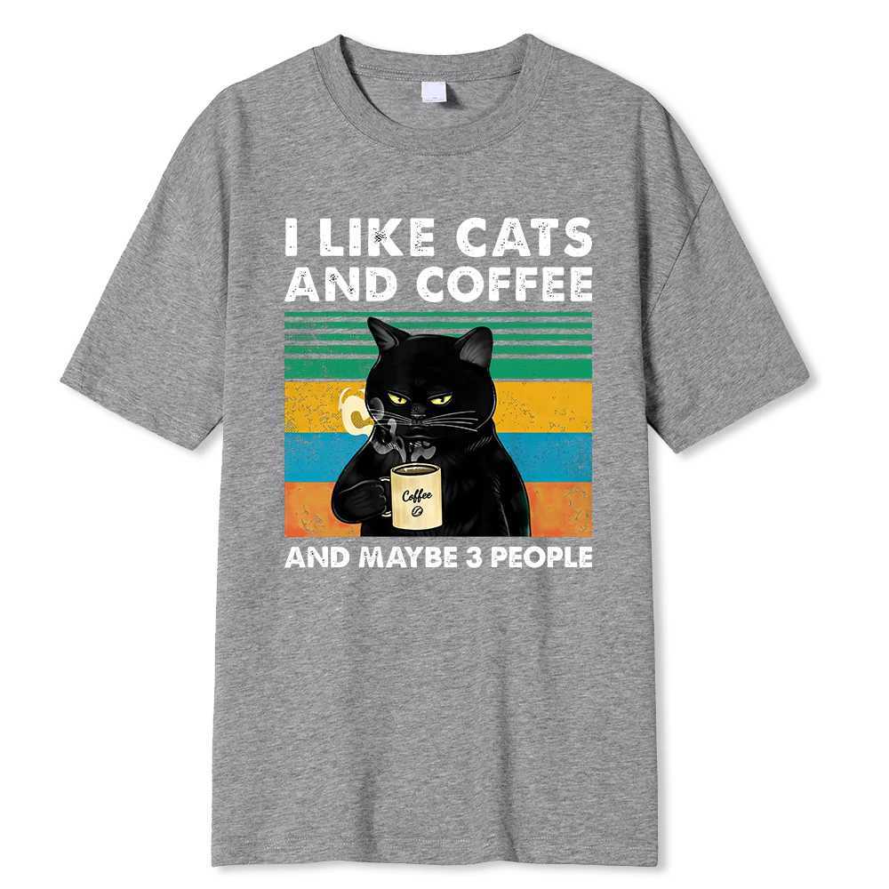 I Like Cats And Coffee Funny Printed T-Shirt For Men Women Casual Loose Cotton Clothing Harajuku Breathable Tshirt Hip Hop Tees Y250819