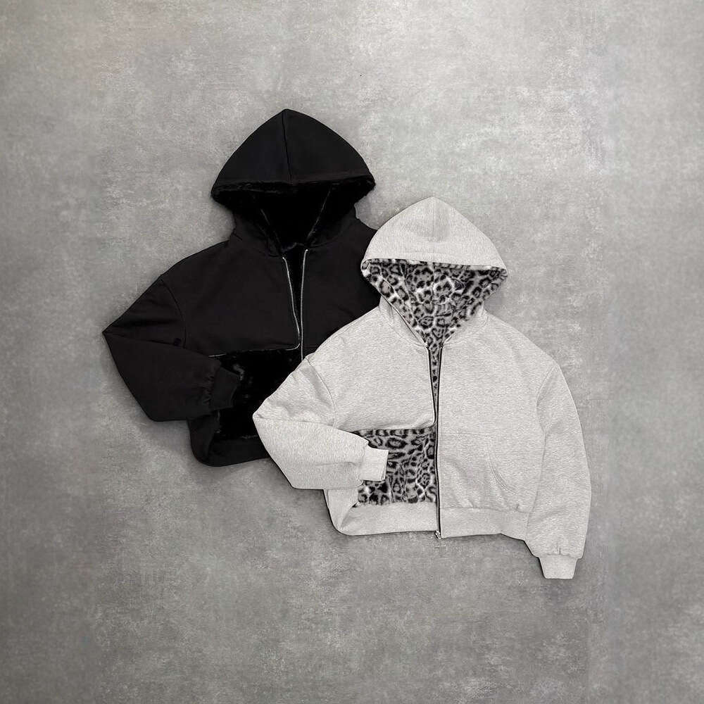 2025 New Y2K Hooded Sweatshirt Reversible Unisex Leopard Print Zipper Hoodie Sports Shirt