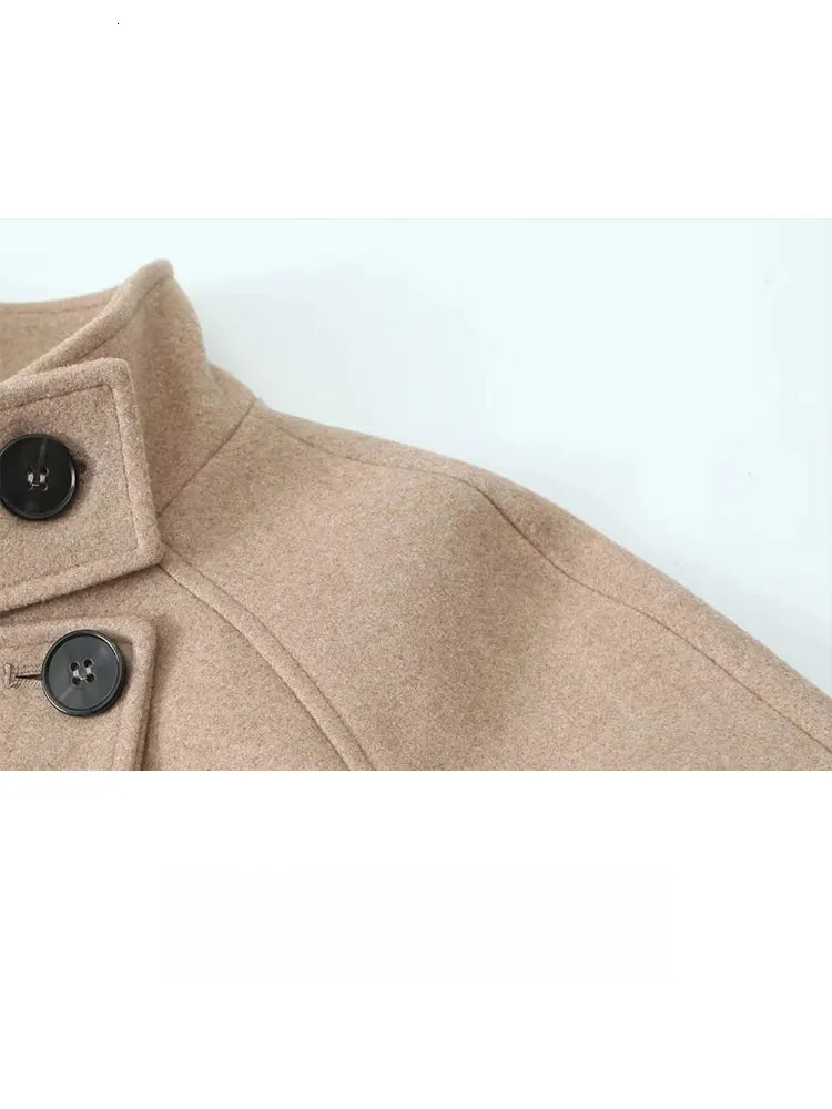 Winter Khaki Women's Loose Jacket Fashionable Stand Collar Long Sleeve Double Breasted Casual Jacket Women's Short Coat