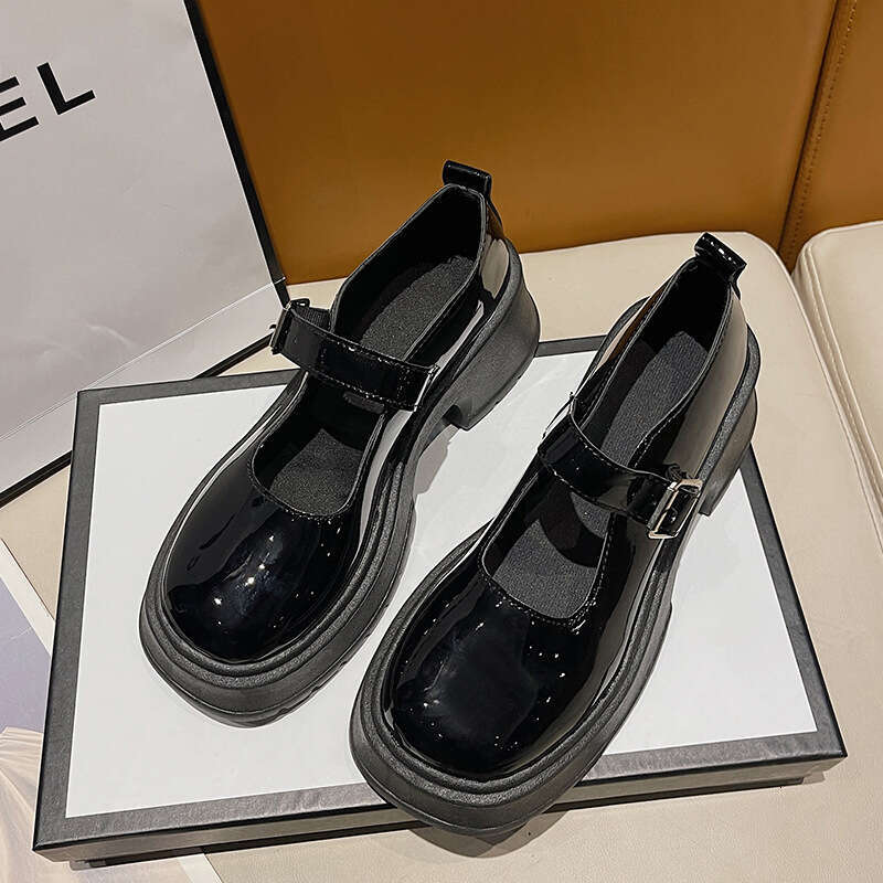 2023 Spring British New Thick-Soled Women's Leather Shoes One-Strap College Style Mary Jane Flats for Women