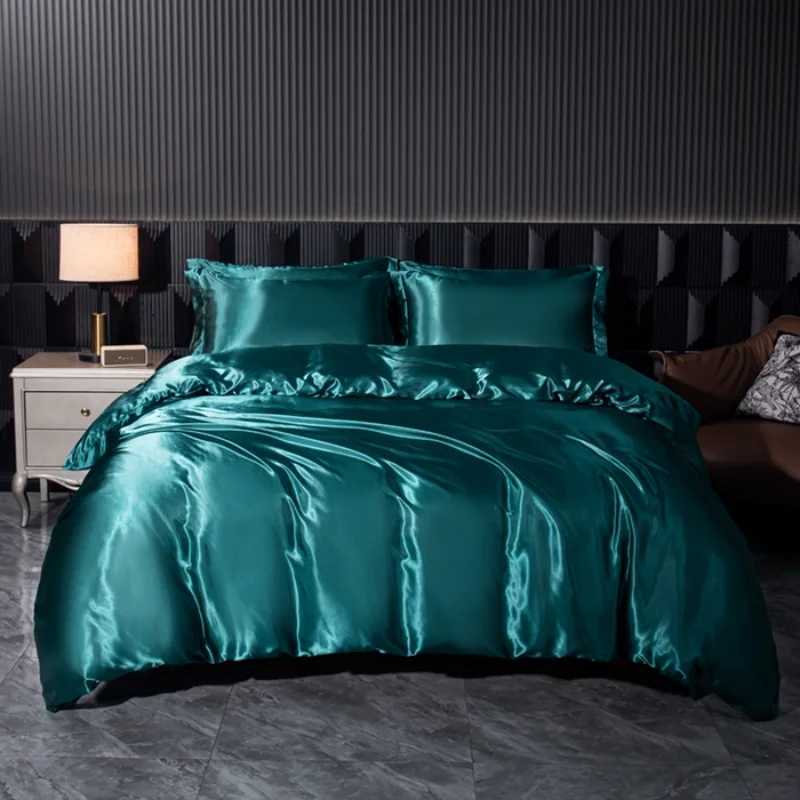Solid Silk Bedding Set with Duvet Cover Bed Sheet cases Luxury Satin Single Double Bedsheet King Queen Twin Size Y250819