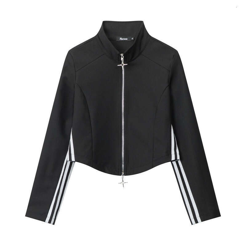 Heyhenry Stretch Chiffon Fabric American Style Trendy Brand Double Zipper Design Short Slim Stand Collar Jacket For Women B5