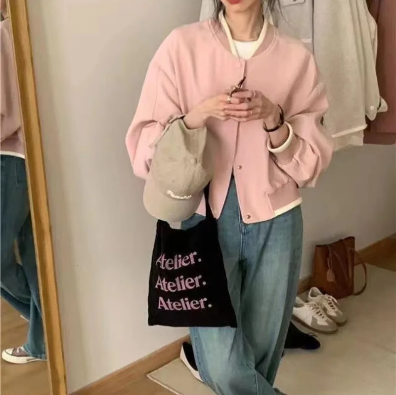 Women Commuting Baseball Clothes Long Sleeve Button Short Jacket Fashion American Patchwork Casual Female Tops 250815