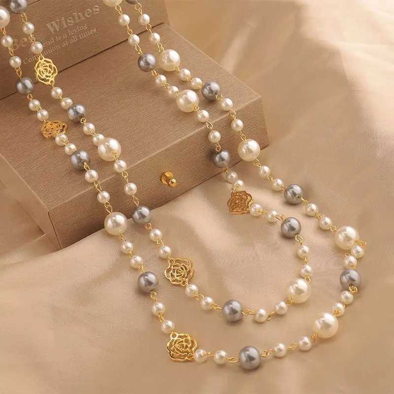 Pearl Shmik Women Girls Fashion Camellia Long MultiLayers Necklace Chains Elegant Lady Wedding Party Dress Jewelry Necklaces G250820a Z250910