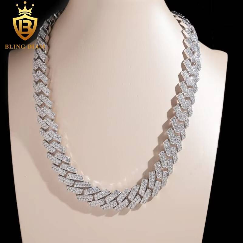 Factory Price Wholesale 16MM Moissanite Cuban Chain Pass Diamond Tester 925 Silver Cuban Link Necklace