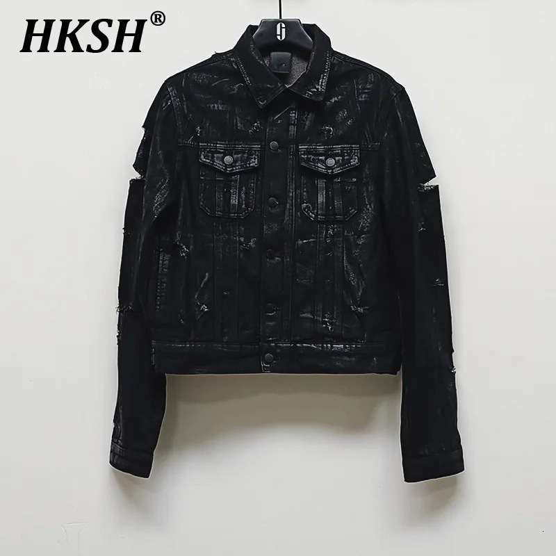 HKSH Spring Autumn Man Punk Fashion Streetwear Dark Brushed Wax Handmade Damaged Tops Denim Jacket Y2K Chic Ins Coats HK4959 250820