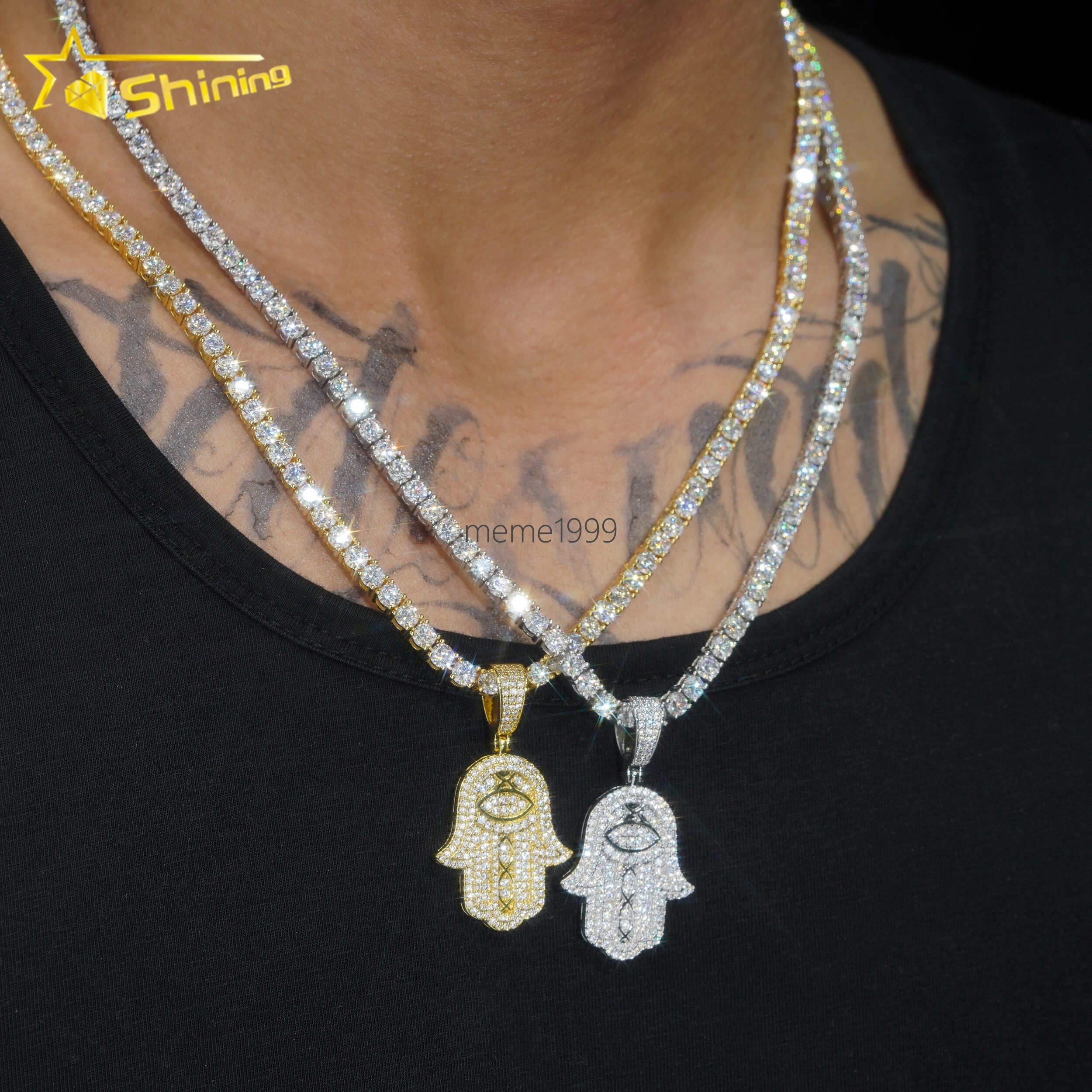 Silver 925 Pendants VVS Moissanite Diamond Mossanite Hip Hop Fine Jewelry Iced Out Diamond Moissanite Hamsa Hand Pendant