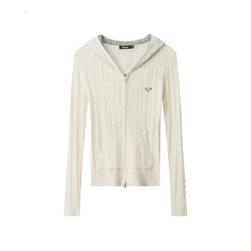 Heyhenry Hooded V-Neck Cable Knit Casual Hot Girl Slim Fit Long Sleeve Zipper Cardigan Short Top For Women B5