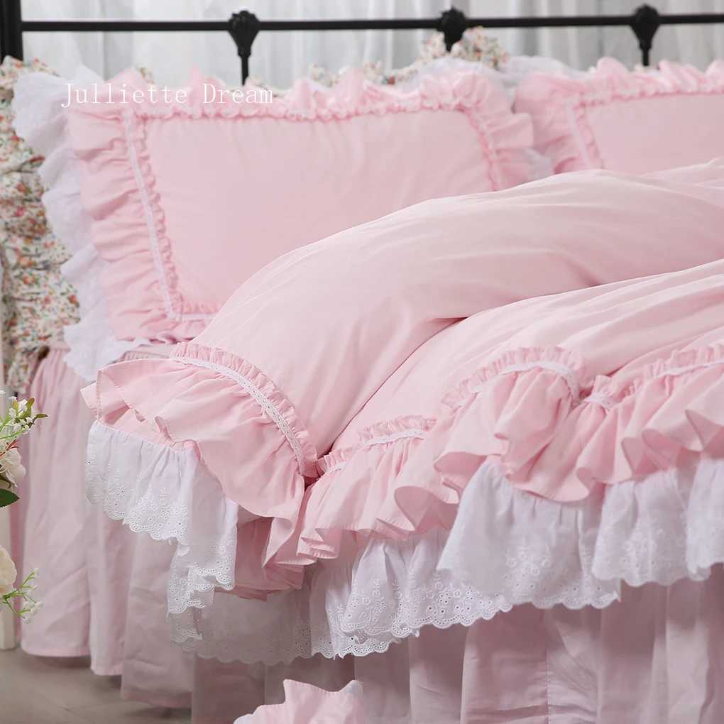 Pink Luxury Bedding Set Super Sweet Princess Bedding Ruffle Duvet Cover Set Wedding Decorative Bedding Bed Sheet Cover Linen Y250819