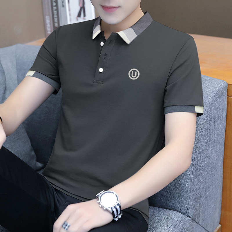 High-end men's cotton T-shirt wholesale fashion all-match solid color blouse youth short-sleeved lapel