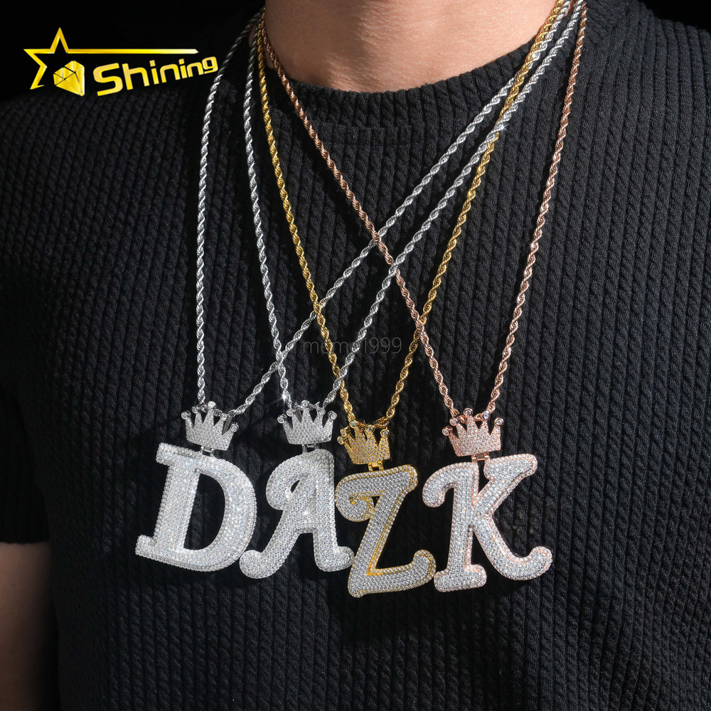 New Arrival Fashion Hip Hop Jewelry 925 Sterling Silver VVS Moissanite Iced Out Initial Letter Pendant Necklace