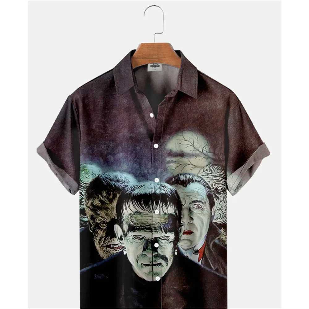 2023 Summer Mens Hawaiian Shirt Movie Figures Horror Vintage Shirt Street Clothing 3d Printed Mens Shirt Vintage Men Y250819