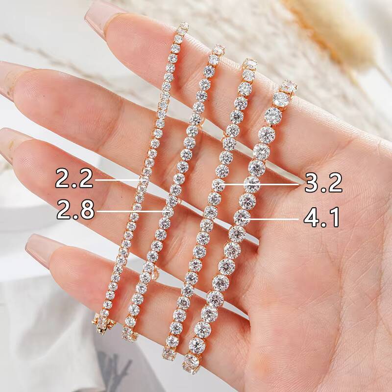 Yellow Gold DEF VVS Round 2mm 3mm 4mm 7inches Lab Diamond Tennis Chain