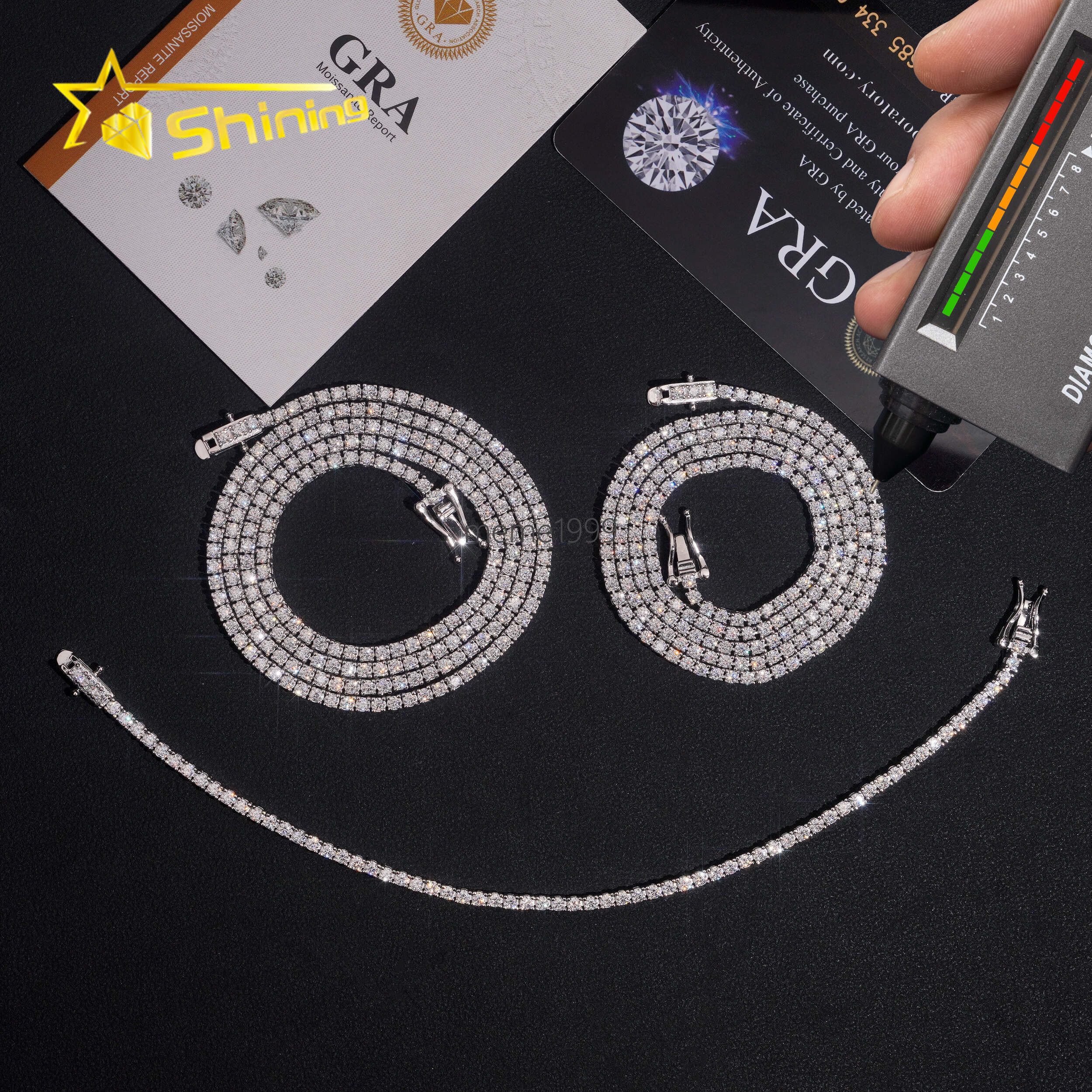 USA Warehouse Local Stock 2mm Tennis Chain 925 Solid Silver Hip Hop Iced Out GRA Moissanite Diamond Sparkling Tennis Chain