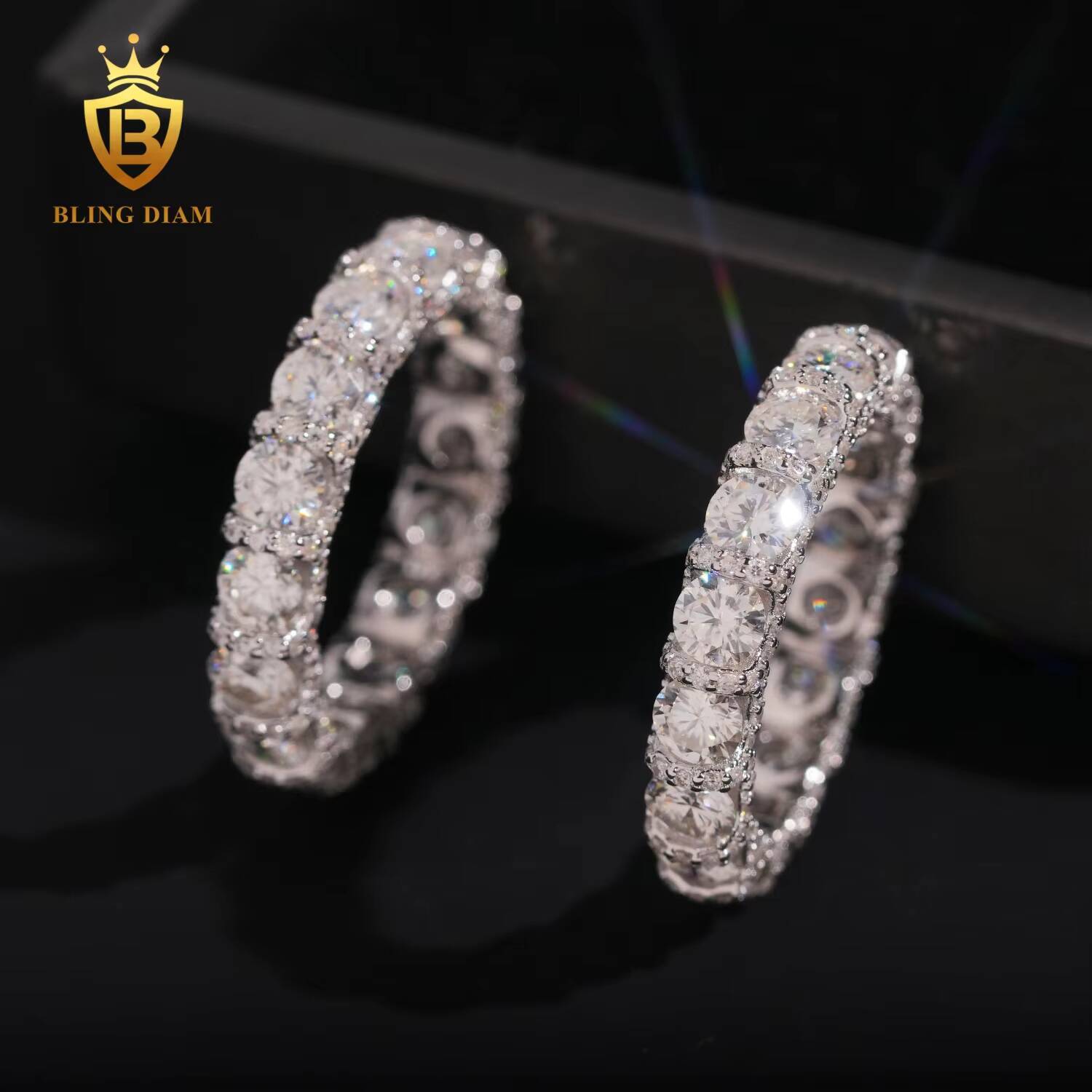 New Arrivals Moissanite Diamond 925 Sterling Silver Iced Out Engagement Rings Hoop Ring Round Cut Diamond Ring