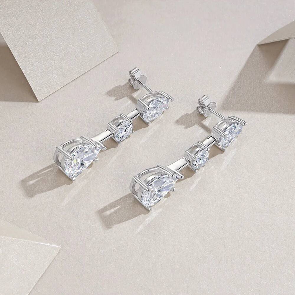 14CTTW Pear Cut All Moissanite Drop Earrings for Women 925 Sterling Silver Long Tassel Multi Stone Earring Wedding Party Jewelry